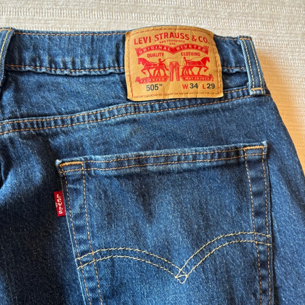 Levis 505 Regular Fit Straight Leg Blue Denim Jeans Mens 34x29 Indigo 00505-0216